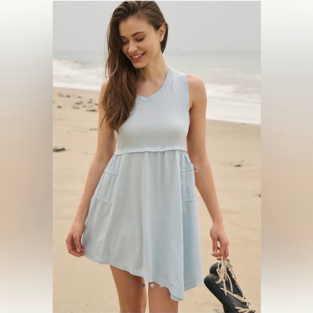 Anthropologie Asymmetrical Babydoll Mini Dress Light Blue XS